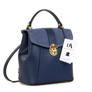 Geanta dama tip rucsac din piele naturala DiAmanti Marco Albastru Inchis